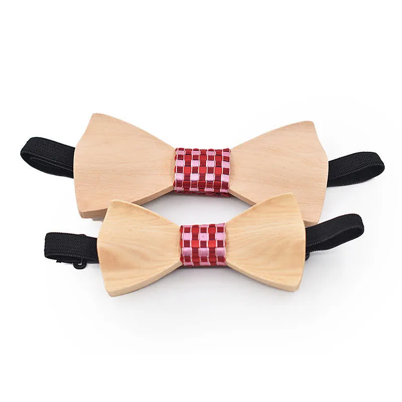 2Pcs Men's Parent-child Maple Wooden Bow Tie Set