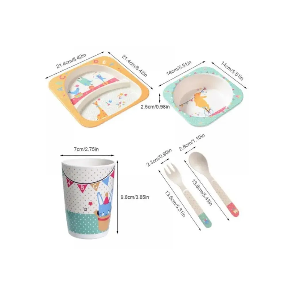 5PCS kids plate and bowl set for Healthy Mealtime, Bamboo Children Dinner Set with Plate, Bowl, Cup, Fork and Spoon, BPA Free Dishwasher Safe, Deer