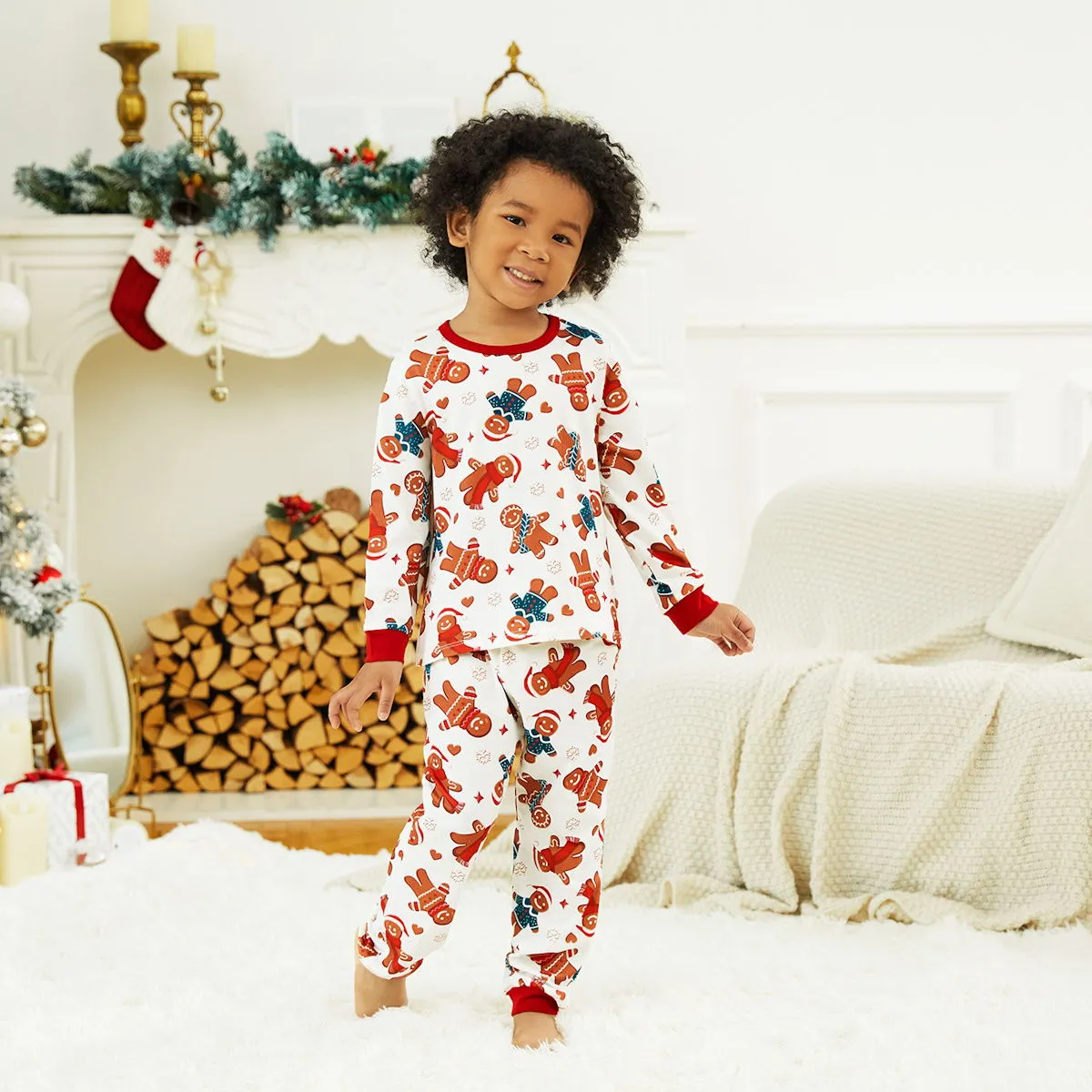 Allover Print Long Sleeve Gingerbread Family Pajamas Christmas