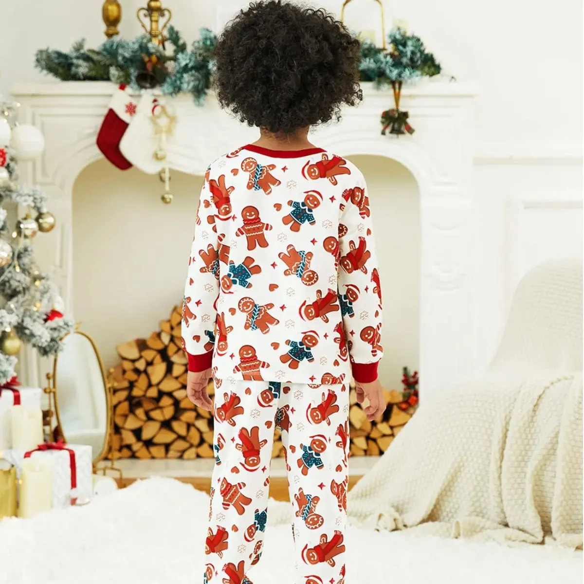 Allover Print Long Sleeve Gingerbread Family Pajamas Christmas