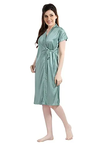 AV2 Women's Satin Knee Length Plain/Solid Nighty (1381PISTAF, Pista, Free Size)