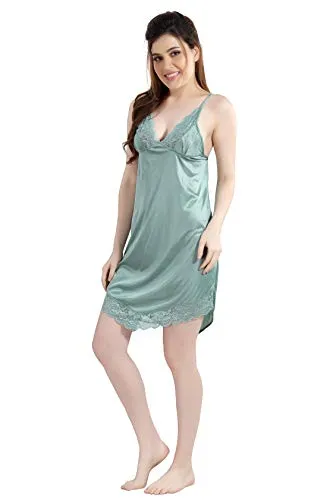 AV2 Women's Satin Knee Length Plain/Solid Nighty (1381PISTAF, Pista, Free Size)