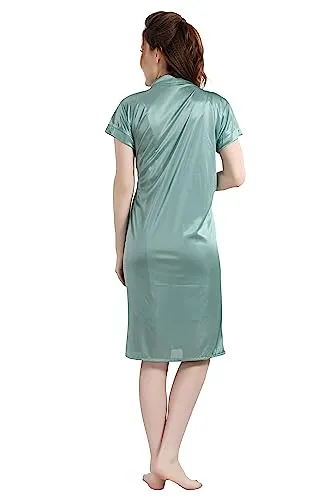 AV2 Women's Satin Knee Length Plain/Solid Nighty (1381PISTAF, Pista, Free Size)