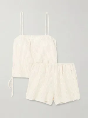 Babylock tie-detailed striped linen pyjama set