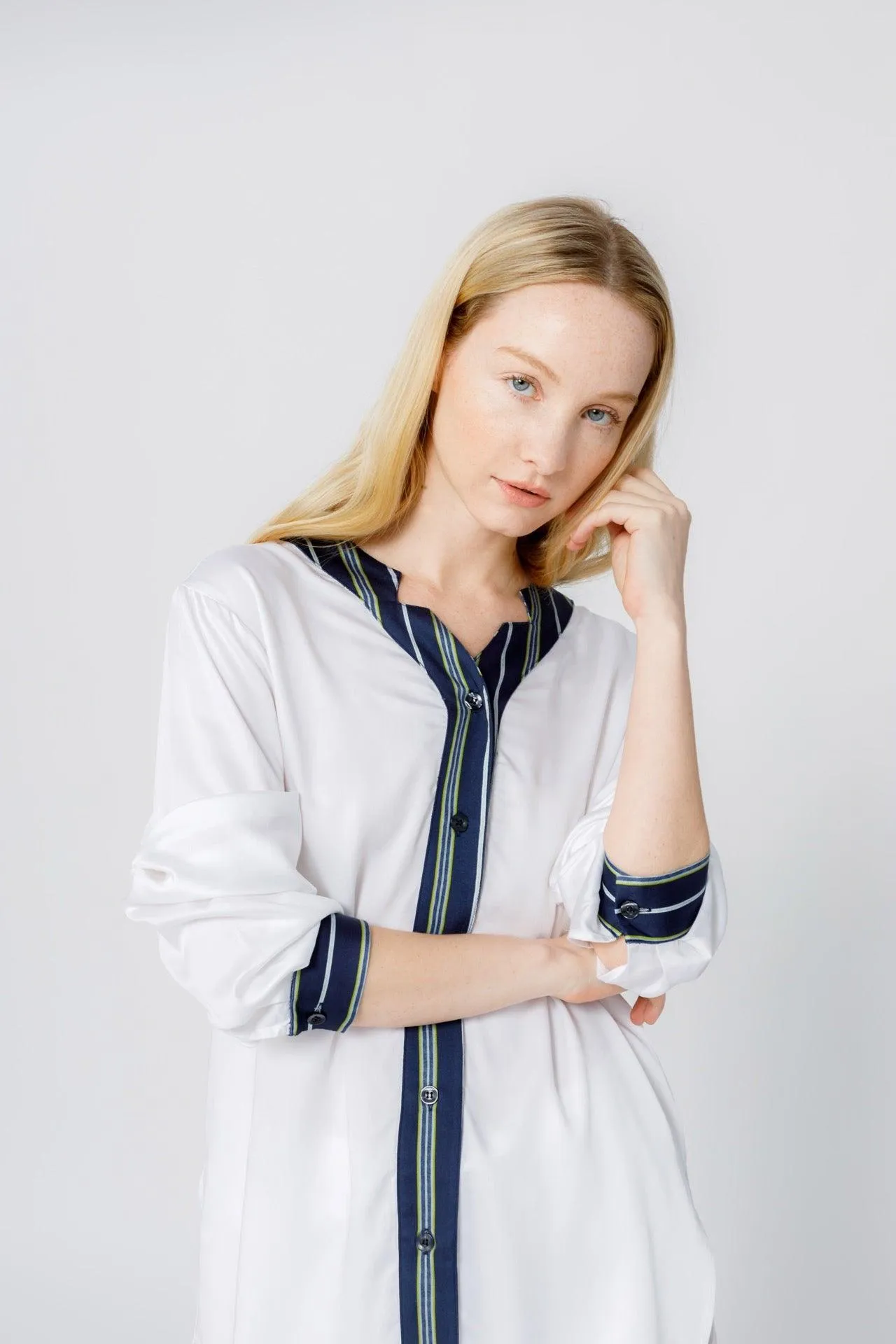 Bamboo Stripe Inset Pajama Shirt