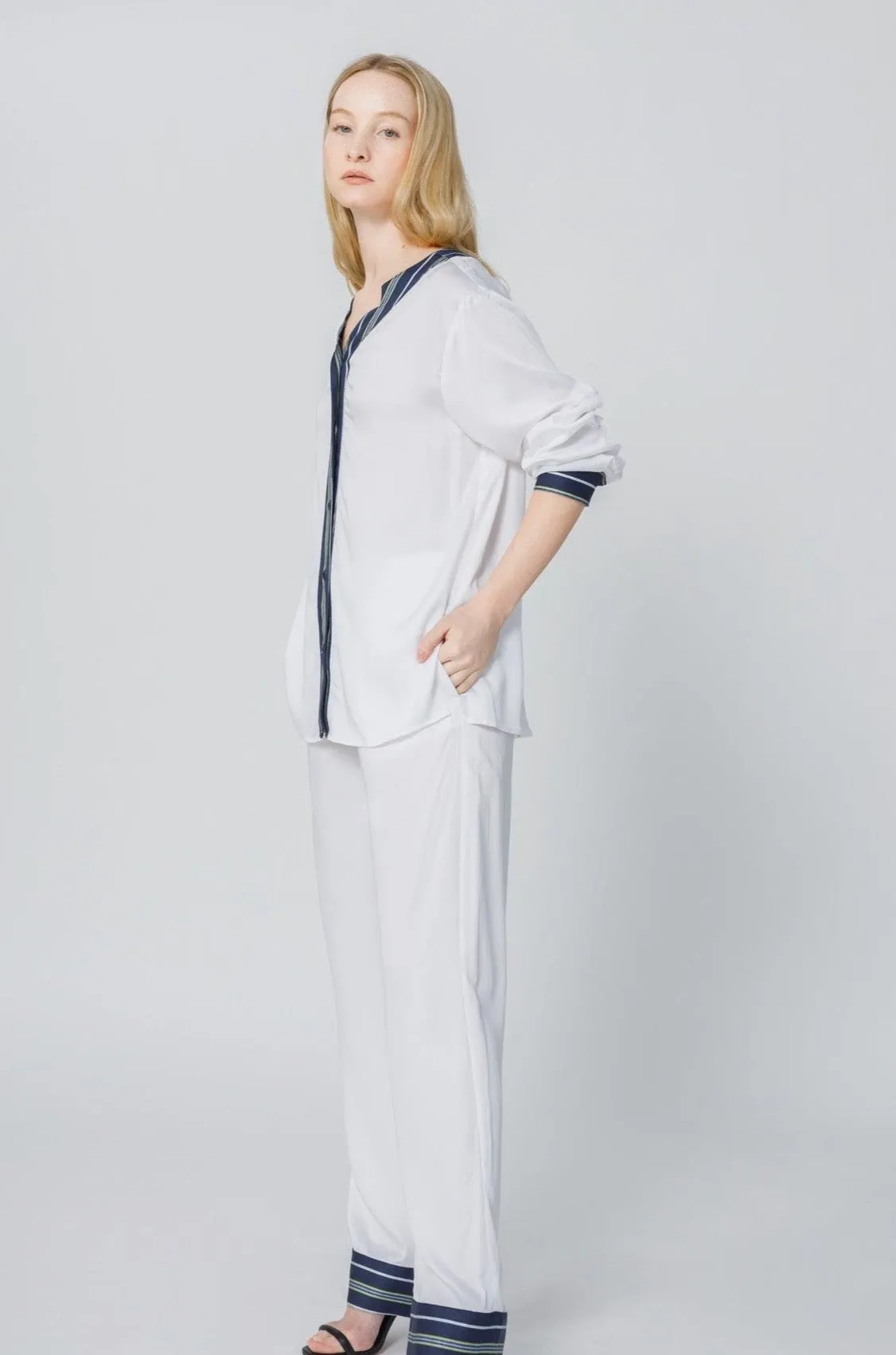 Bamboo Stripe Inset Pajama Shirt