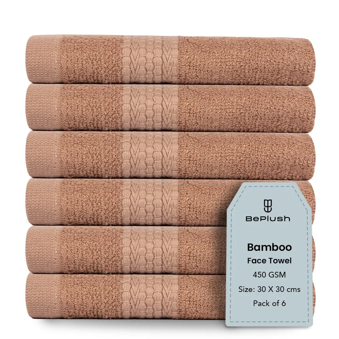 BePlush Bamboo Face Towel Set of 6 | Ultra Soft, Absorbent, Quick Dry Towels for Facewash, Gym, Travel, Spa and Yoga | Sensitive Skin Friendly | Face Towel for Women & Men | 450 GSM 30x30 Cms | Rust