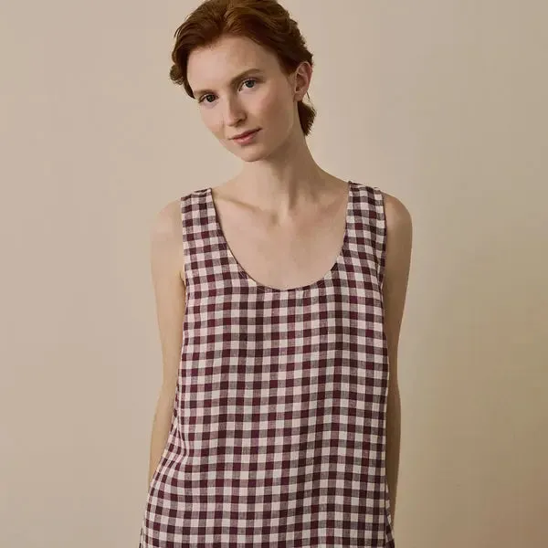 Berry Gingham Linen Nightdress