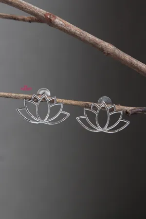 Big Oxidised Silver Lotus Earring