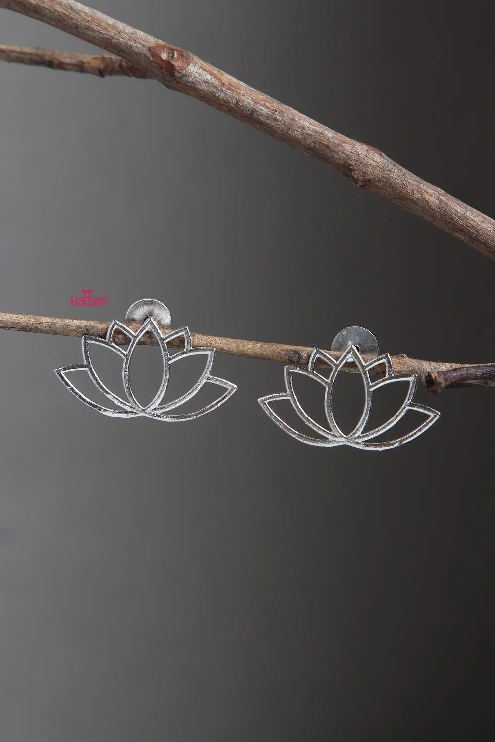 Big Oxidised Silver Lotus Earring