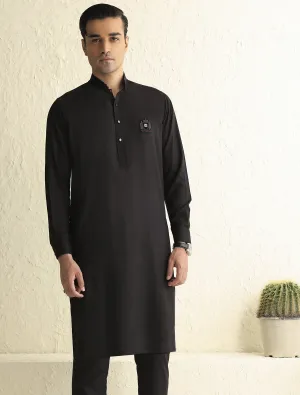 BLACK MANDARIN COLLAR- REVIT DETAILED KURTA PAJAMA-S