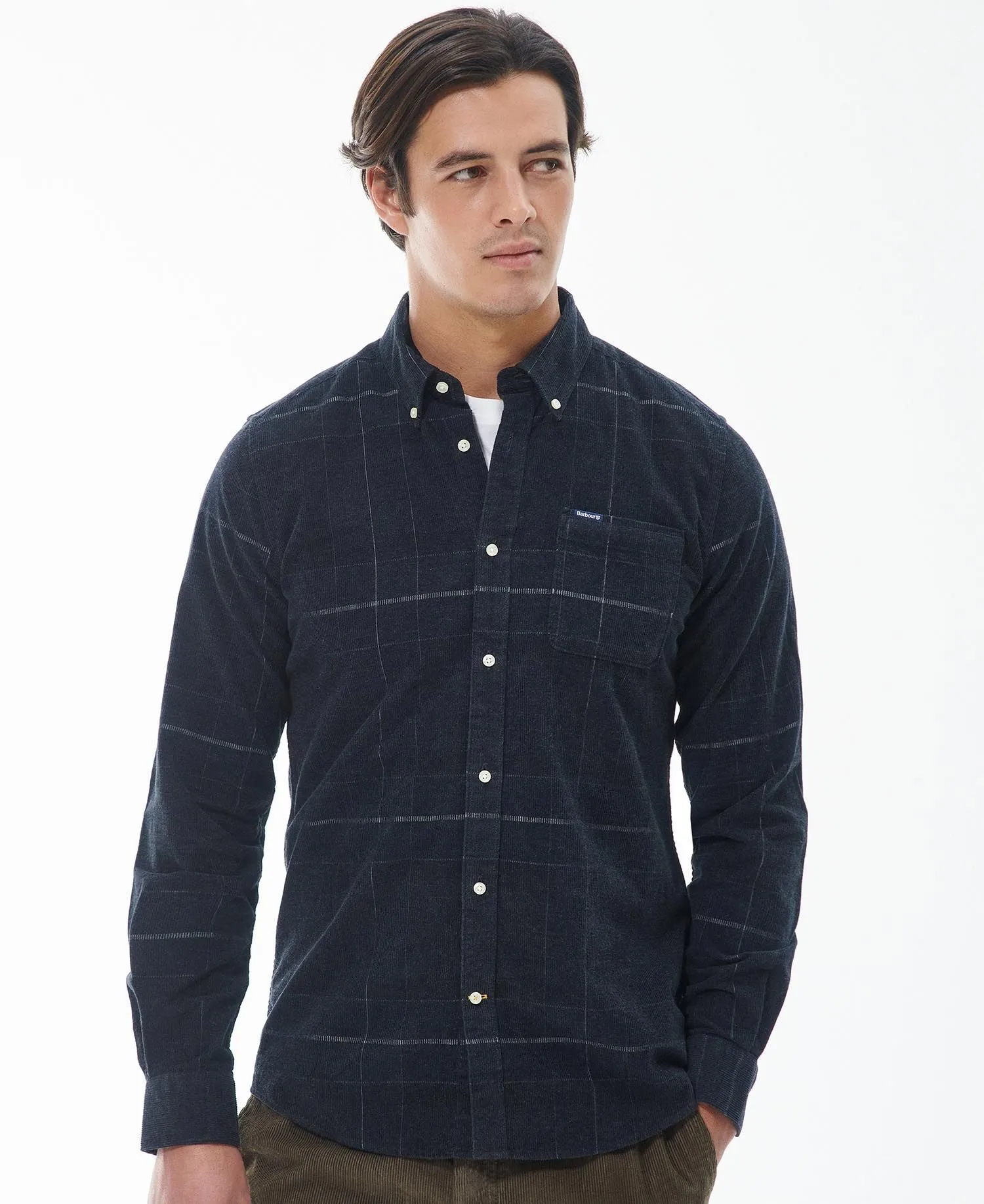 Blair Tailored Tartan Cord Shirt - Black Slate