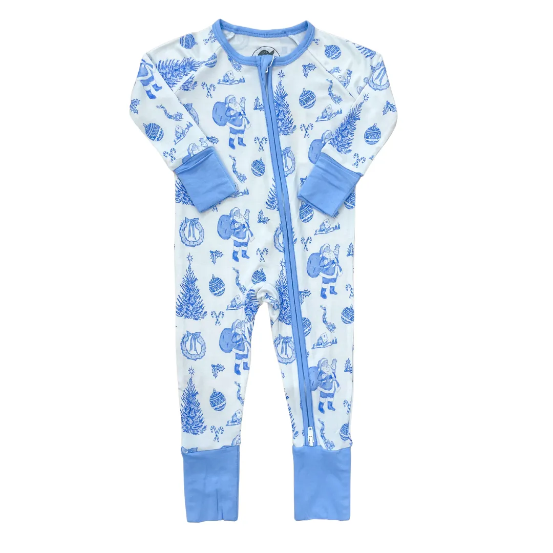 Blue Toile Christmas Zipper Pajama