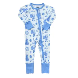 Blue Toile Christmas Zipper Pajama