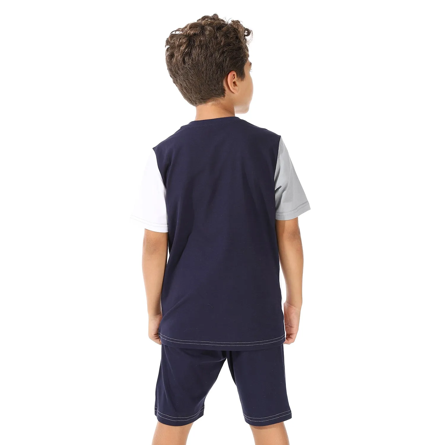 Boys Printed Wonderful Tee & Shorts Pajama Set - Navy