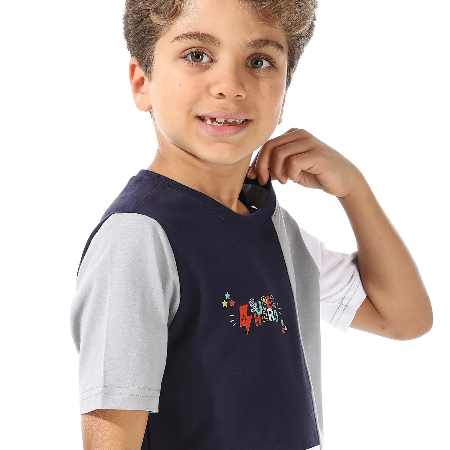 Boys Printed Wonderful Tee & Shorts Pajama Set - Navy