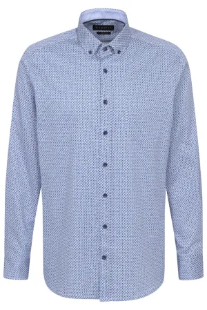 Bugatti - Botton Down Shirt Geometric Print Shirt Blue