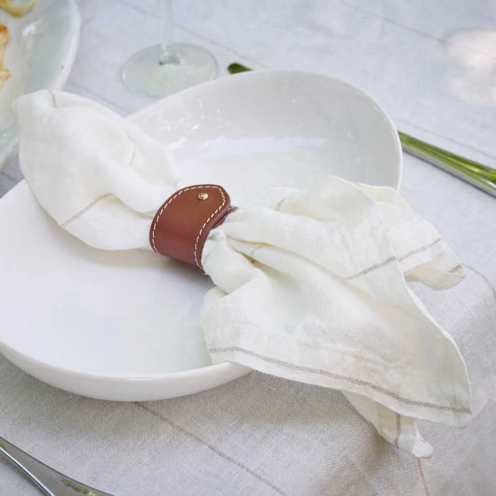 Carter Linen Napkin Set - Off White w' Natural Fine Stripe