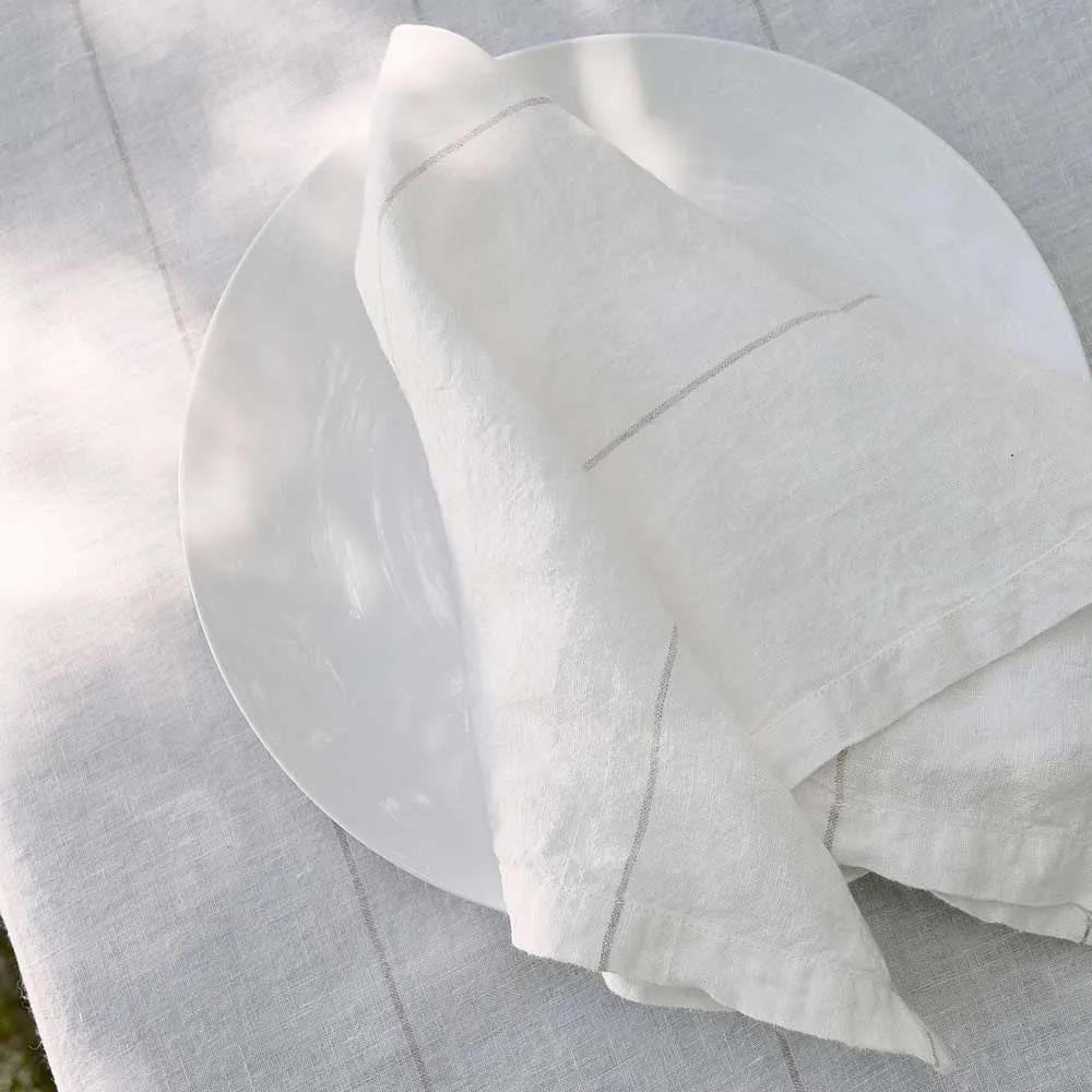 Carter Linen Napkin Set - Off White w' Natural Fine Stripe