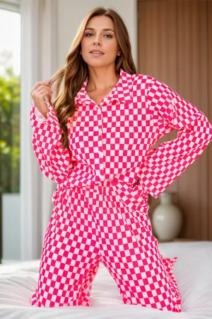 Checkered Button Up Lounge Set