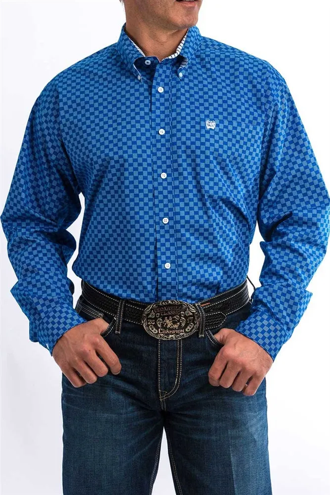 Cinch Mens Blue Geometric Print L/S Shirt - MTW1104690