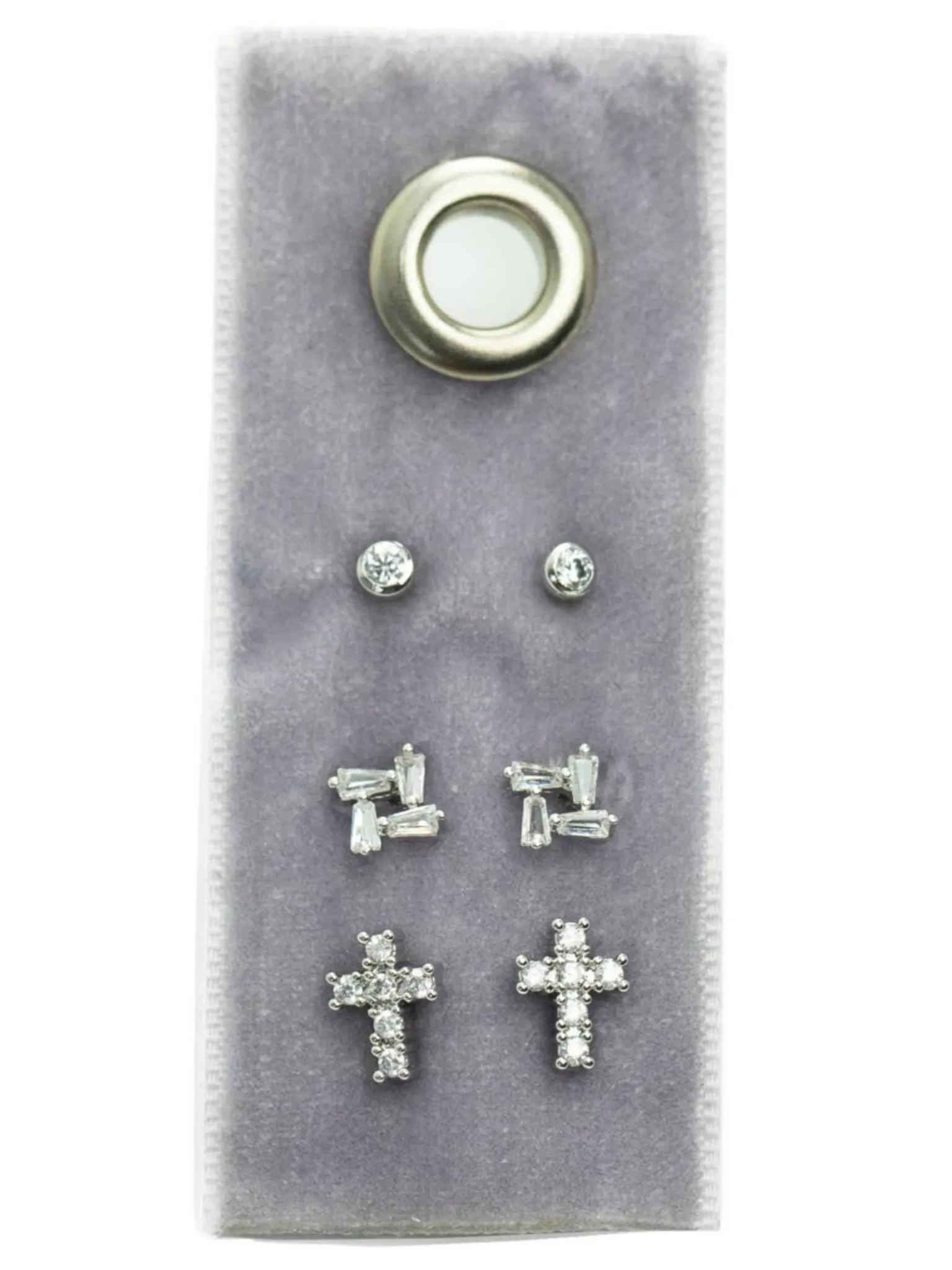 Cross Velvet Stud Gift Set - Silver