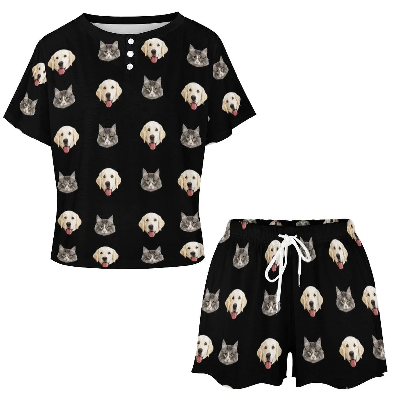 Custom Face Cute Pet Pajama Set Women's Short Sleeve Top and Shorts Loungewear Athletic Tracksuits