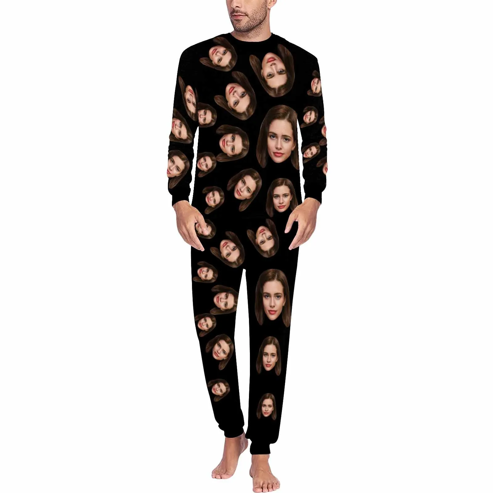 Custom Face My Treasure Black Men's Long Pajama Set