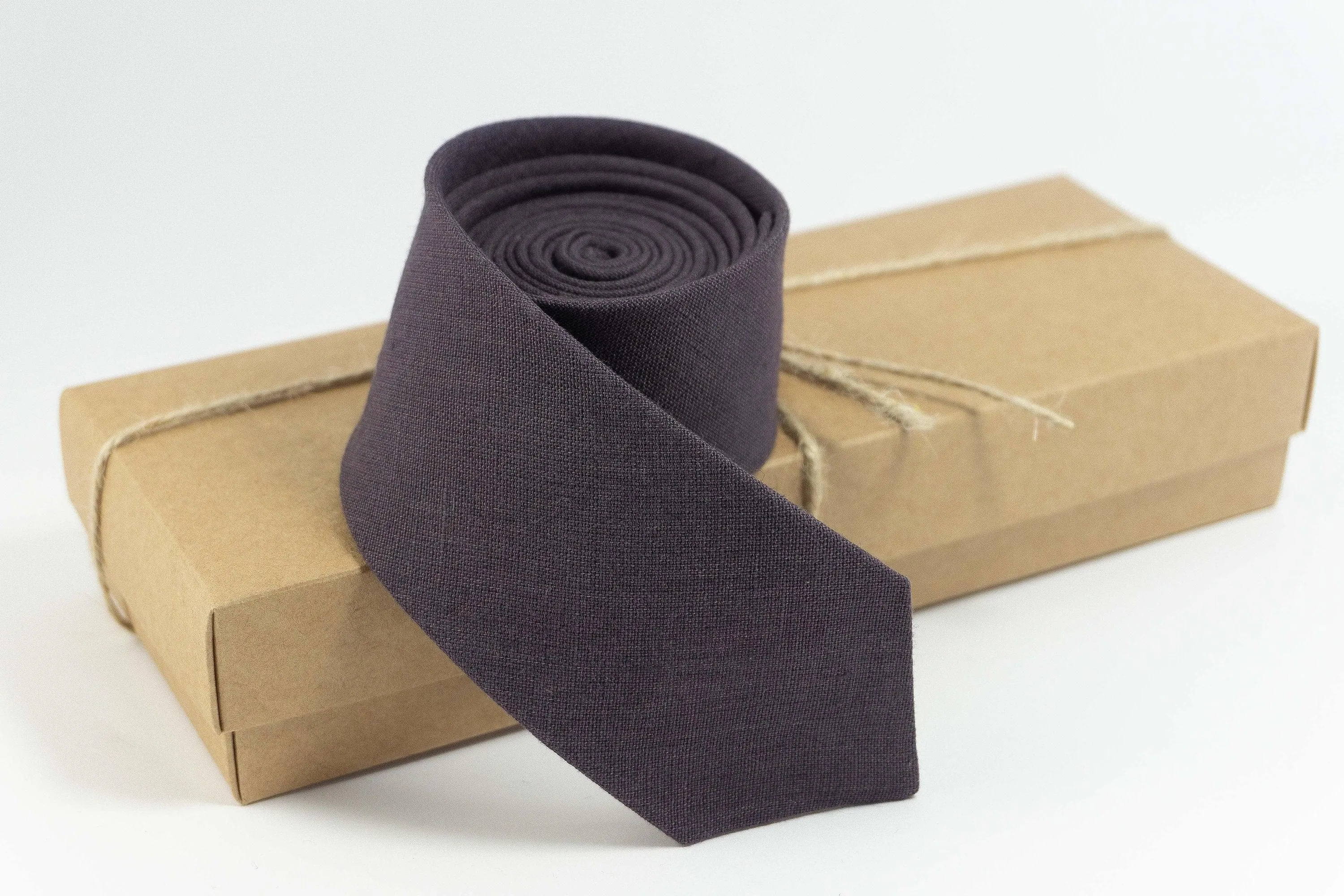 Dark Brown Linen Tie for Men | Accessory with Matching Pocket Square Option