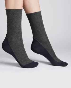 Darner Bamboo Jersey Socks | Grey and Navy