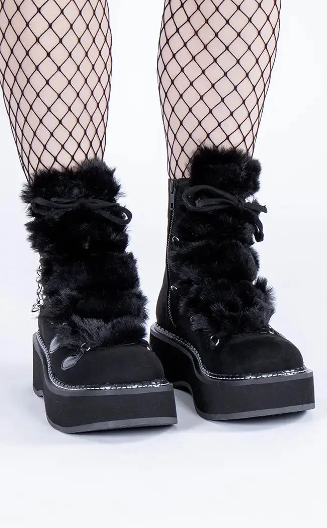 EMILY-55 Black Suede-Faux Fur Ankle Boots