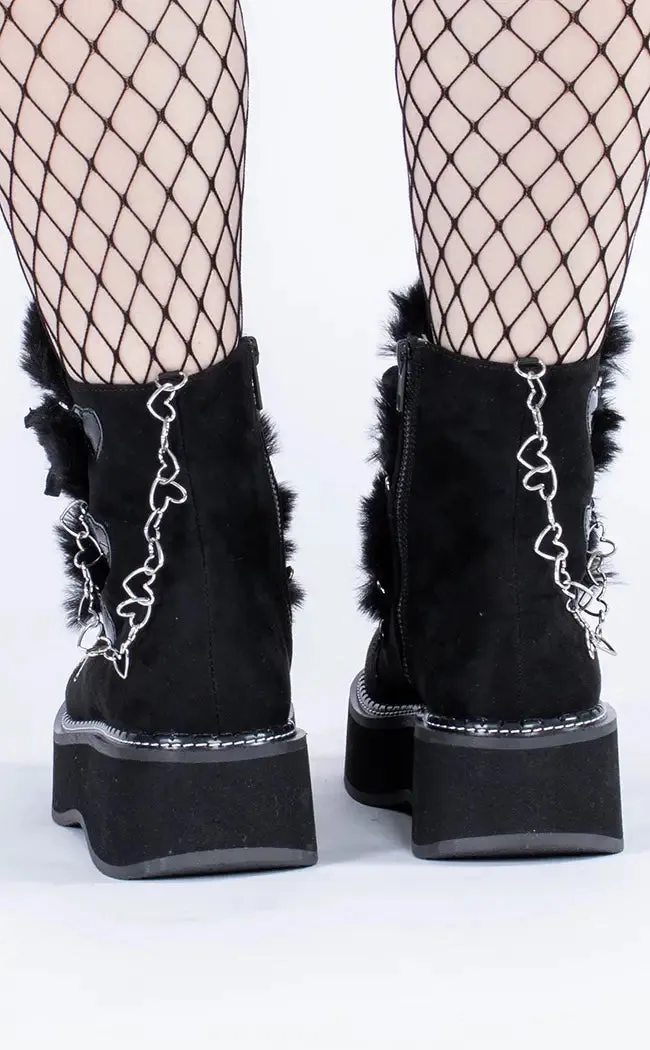 EMILY-55 Black Suede-Faux Fur Ankle Boots