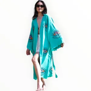 Evil Eye Turquoise Kimono Kaftan Robe