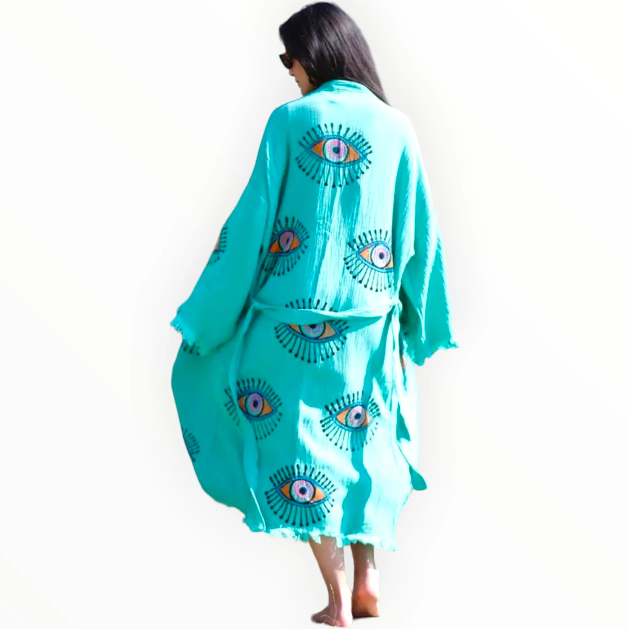 Evil Eye Turquoise Kimono Kaftan Robe