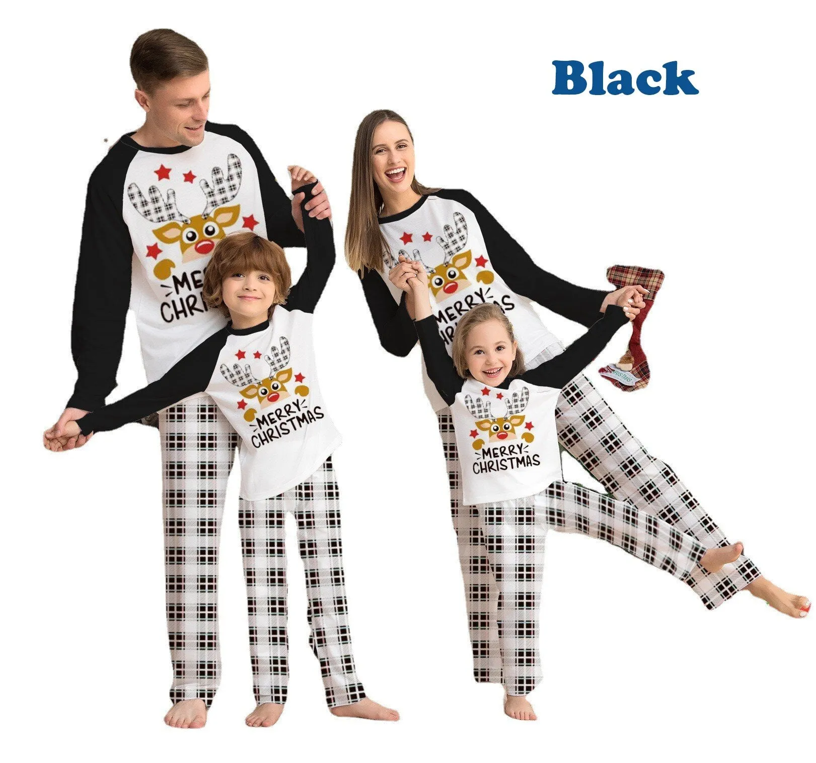 Family Matching Christmas Pajamas Set Reindeer Xmas Nightwear Sleepwear PJs Set