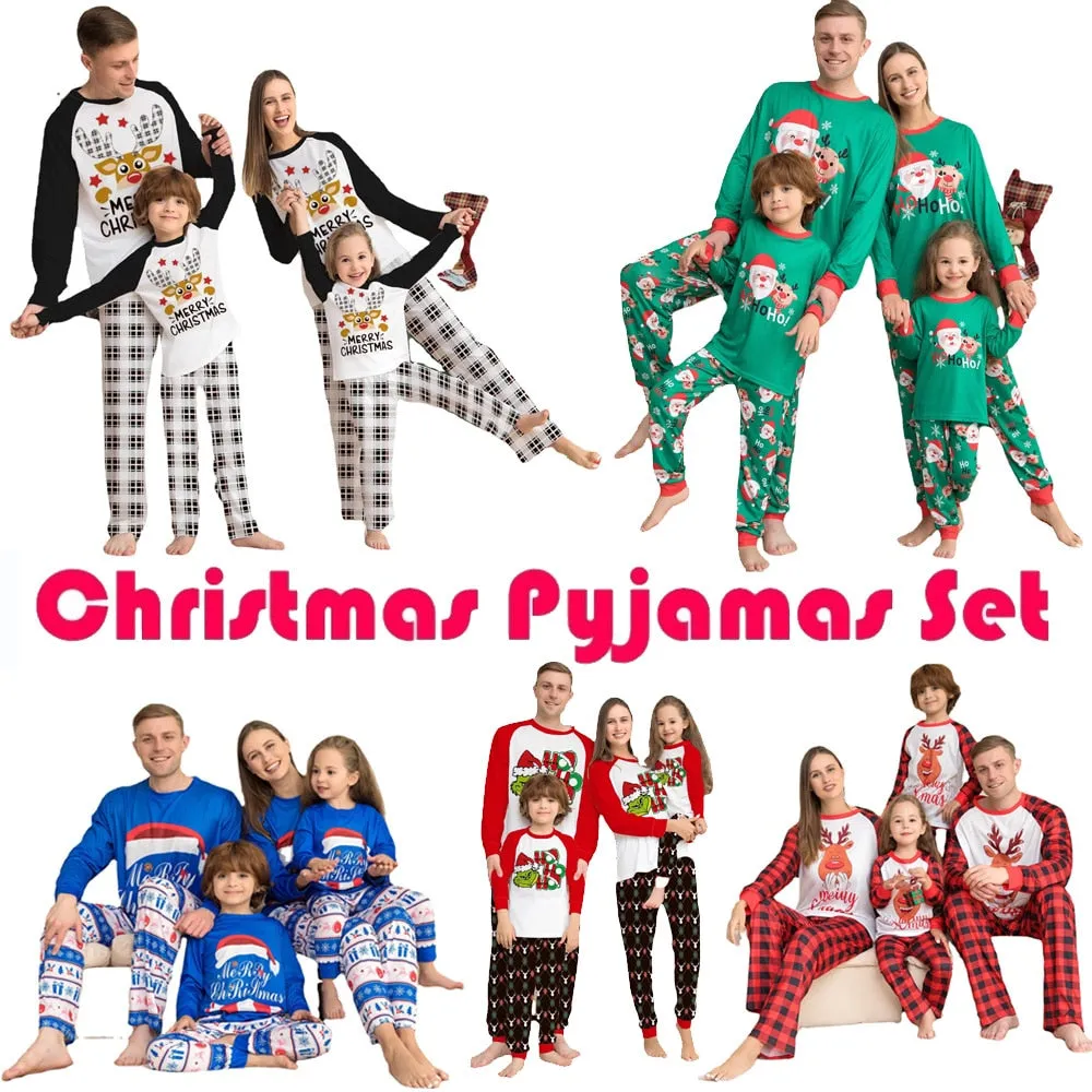 Family Matching Christmas Pajamas Set Reindeer Xmas Nightwear Sleepwear PJs Set