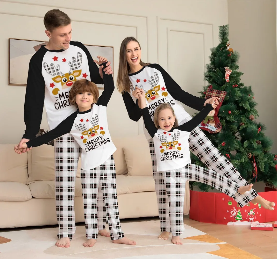 Family Matching Christmas Pajamas Set Reindeer Xmas Nightwear Sleepwear PJs Set