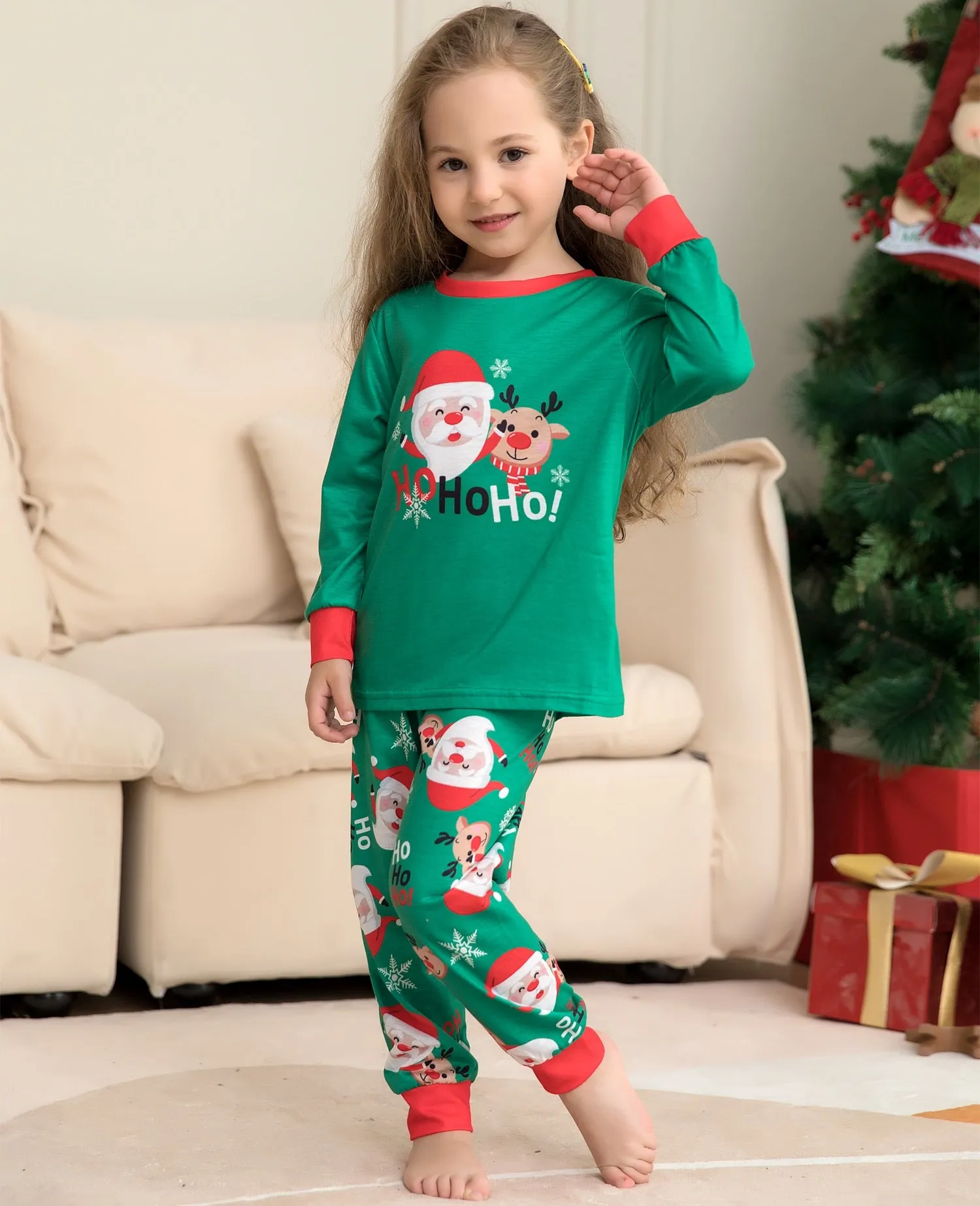 Family Matching Christmas Pajamas Set Santa Claus Reindeer Xmas Nightwear Sleepwear PJs Set