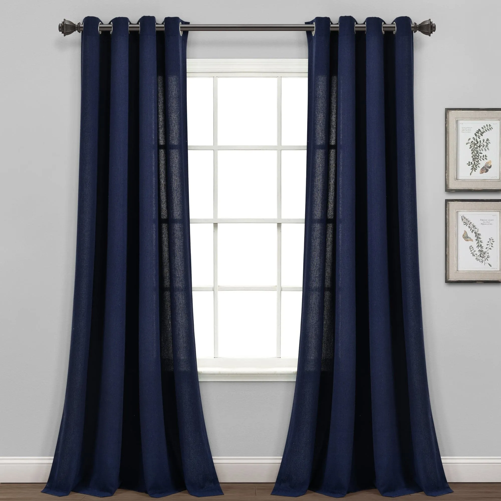 Faux Linen Grommet Window Curtain Panel Set