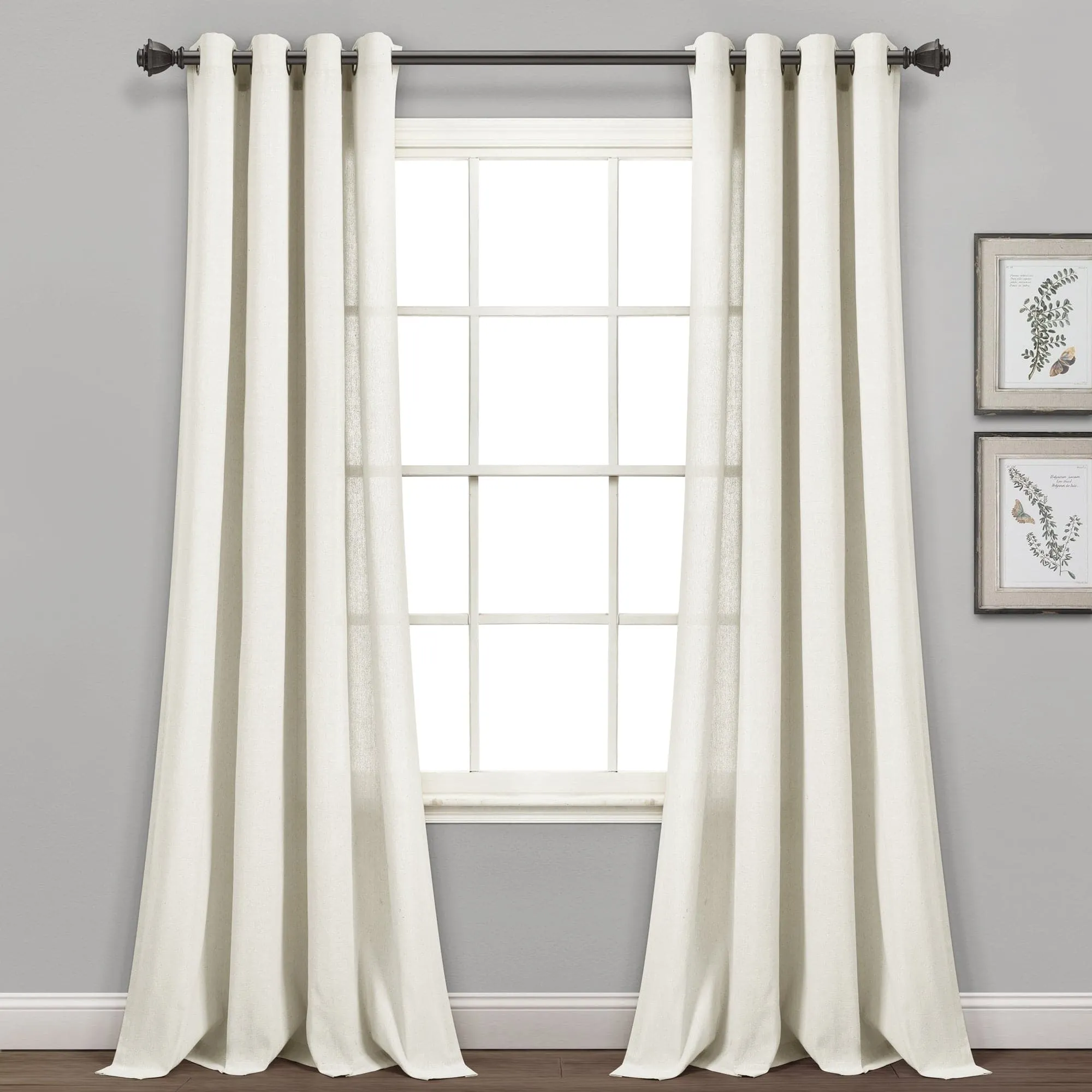 Faux Linen Grommet Window Curtain Panel Set