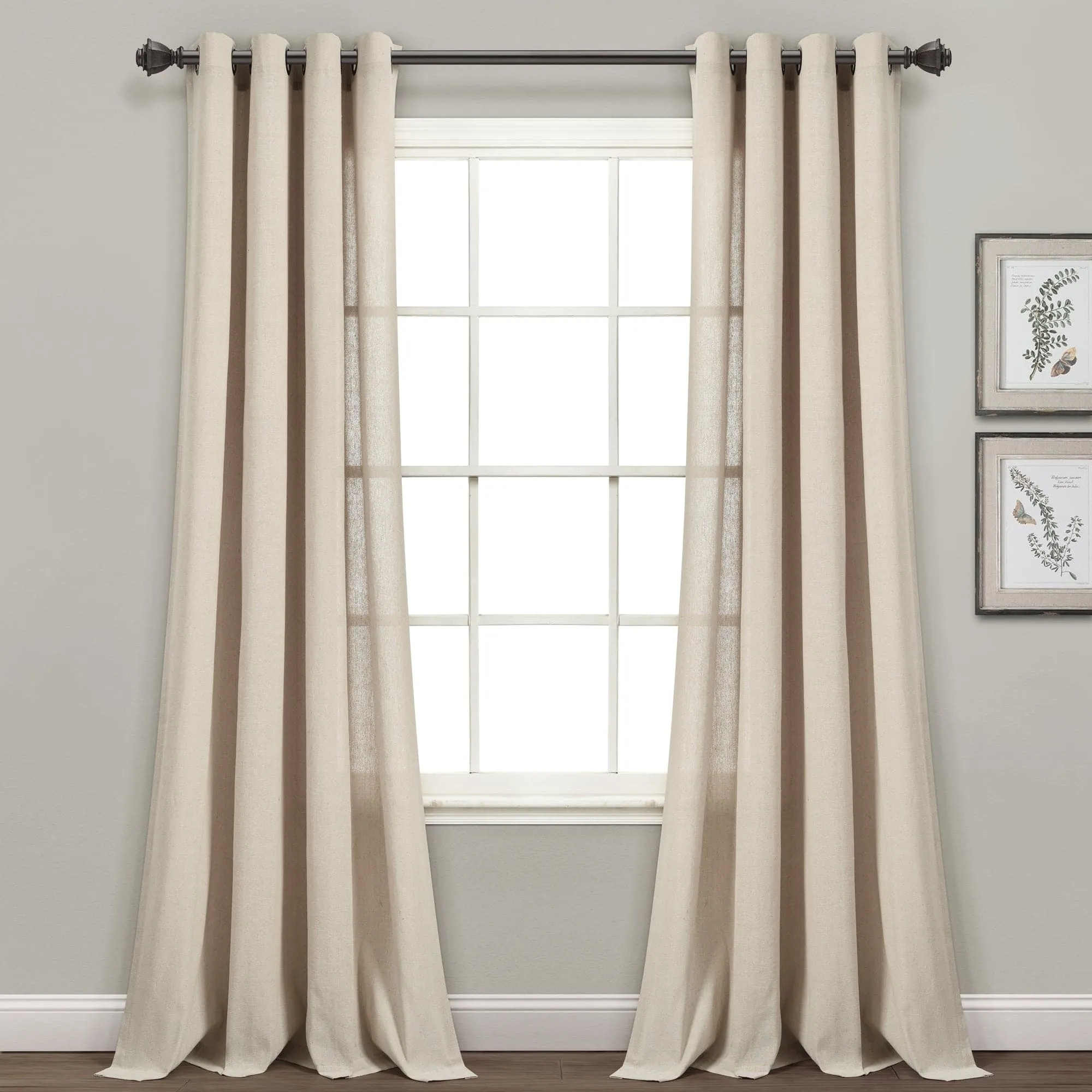 Faux Linen Grommet Window Curtain Panel Set