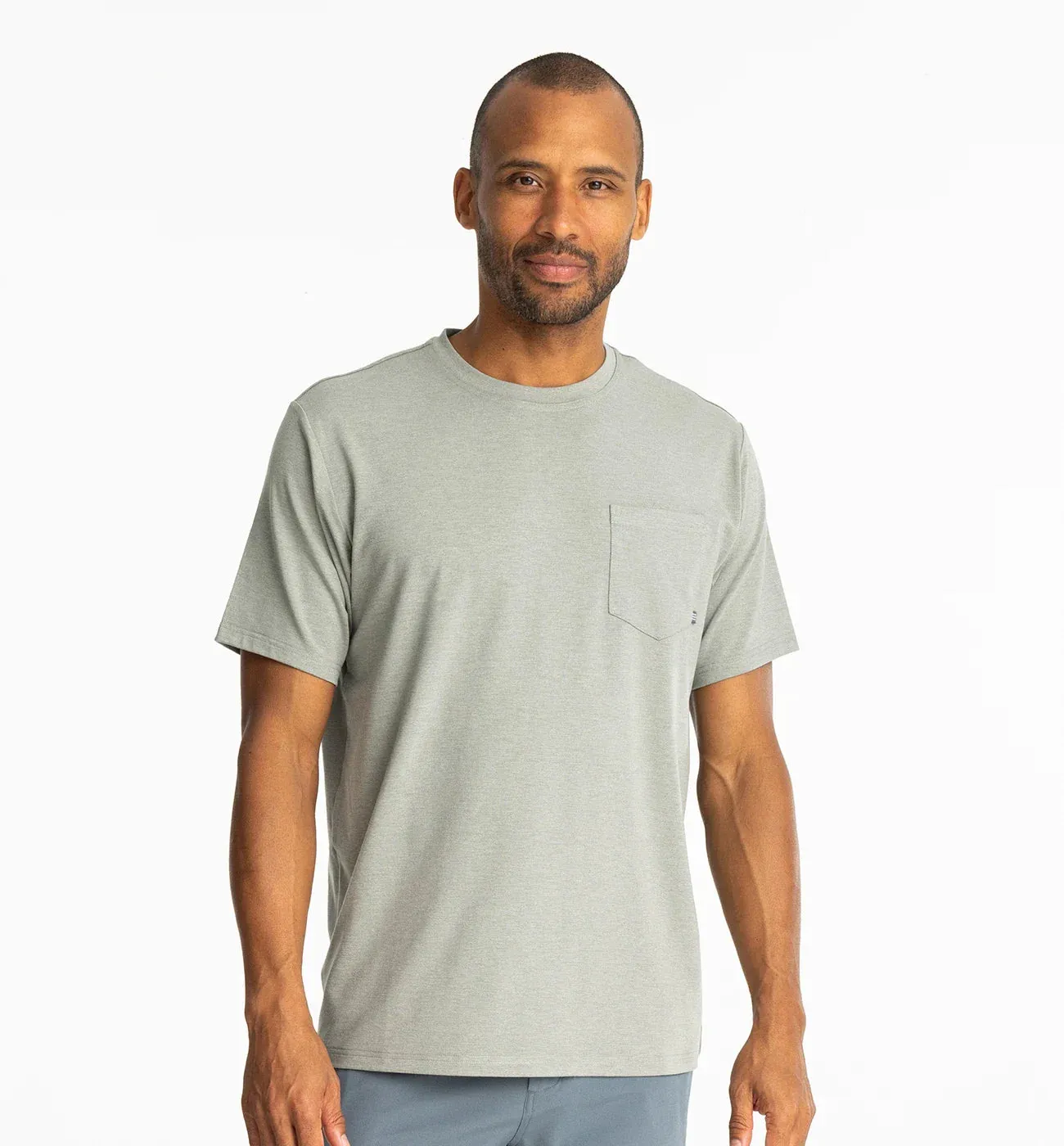 Free Fly Men's Bamboo Flex Pocket Tee in Heather Agave Green