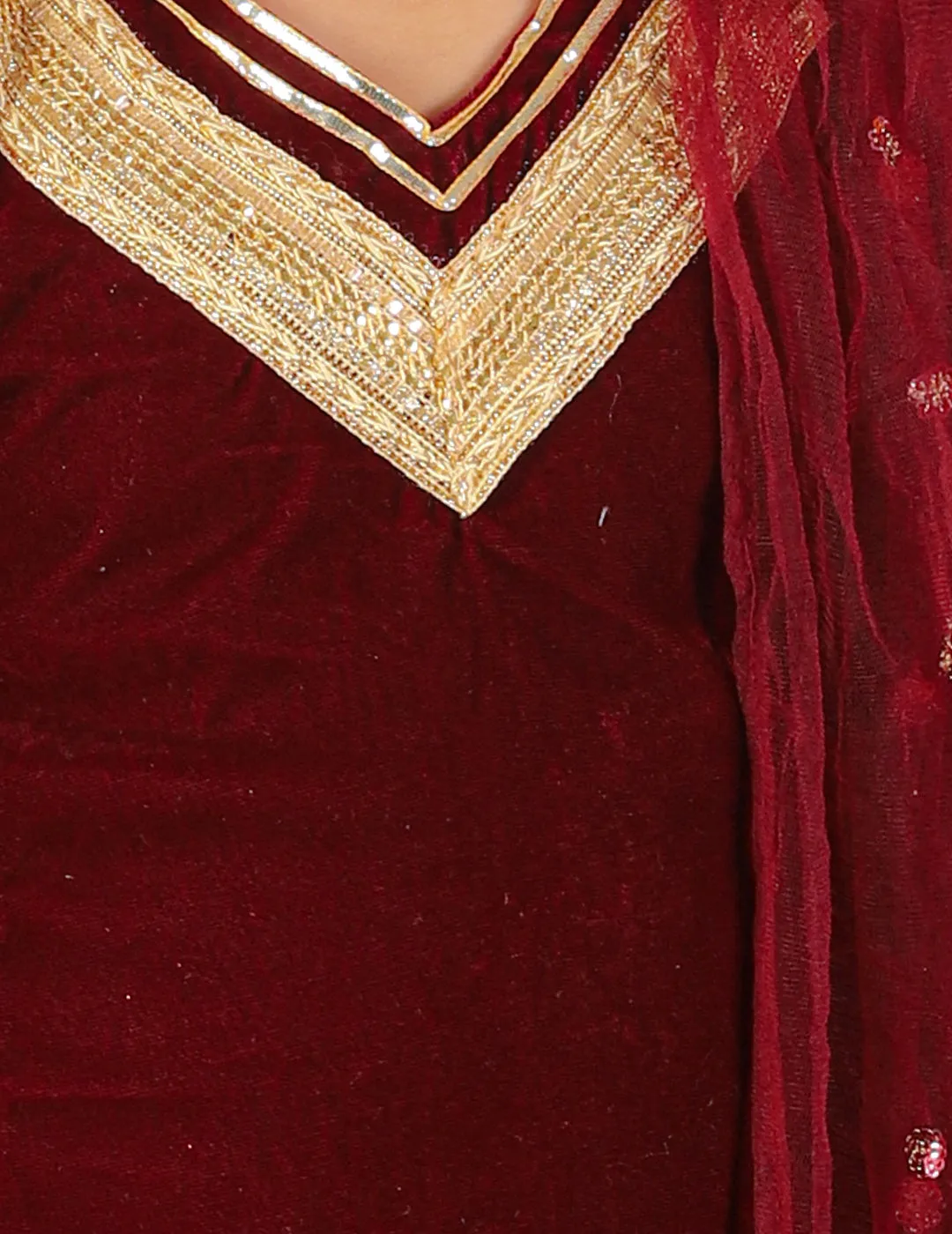 Girl's Maroon Color Velvet Sharara Set With Sequins Dupatta - KID1 Girls