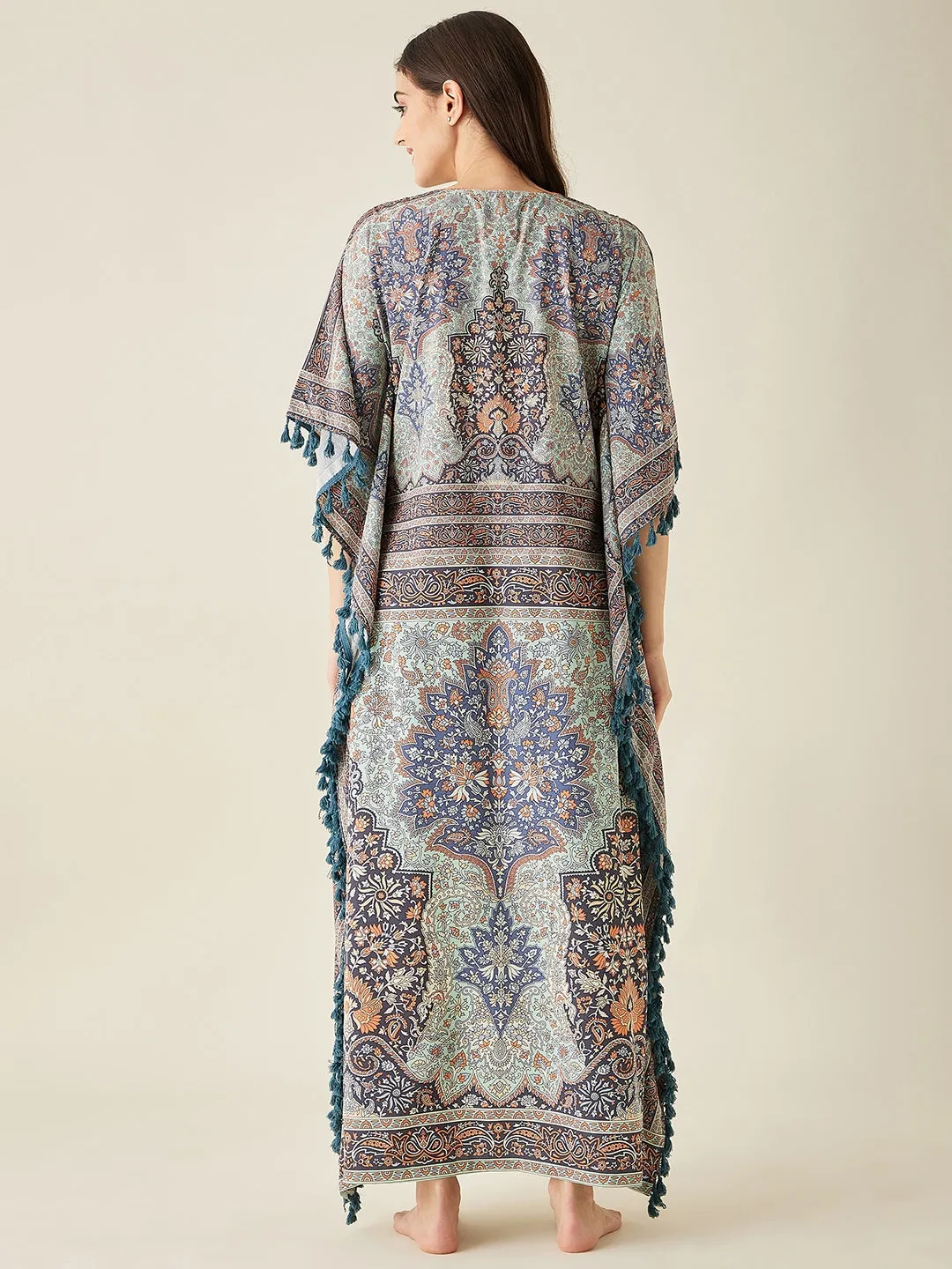 Green Floral Printed Kaftan Nightress - The Kaftan Company