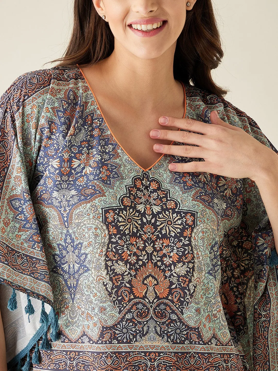 Green Floral Printed Kaftan Nightress - The Kaftan Company