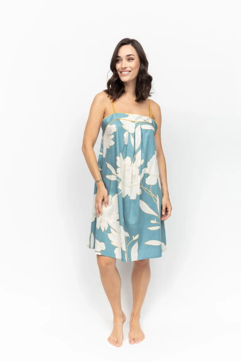 Greenwich Floral Print Short Nighdress Cerulean Blue