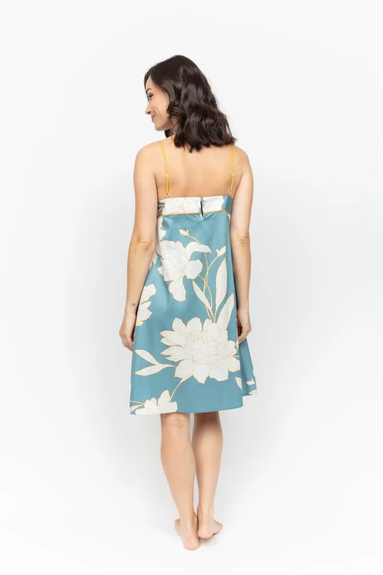 Greenwich Floral Print Short Nighdress Cerulean Blue