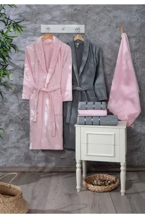 Guvenal Paris 12 Piece Velvet Laced Bathrobe Set