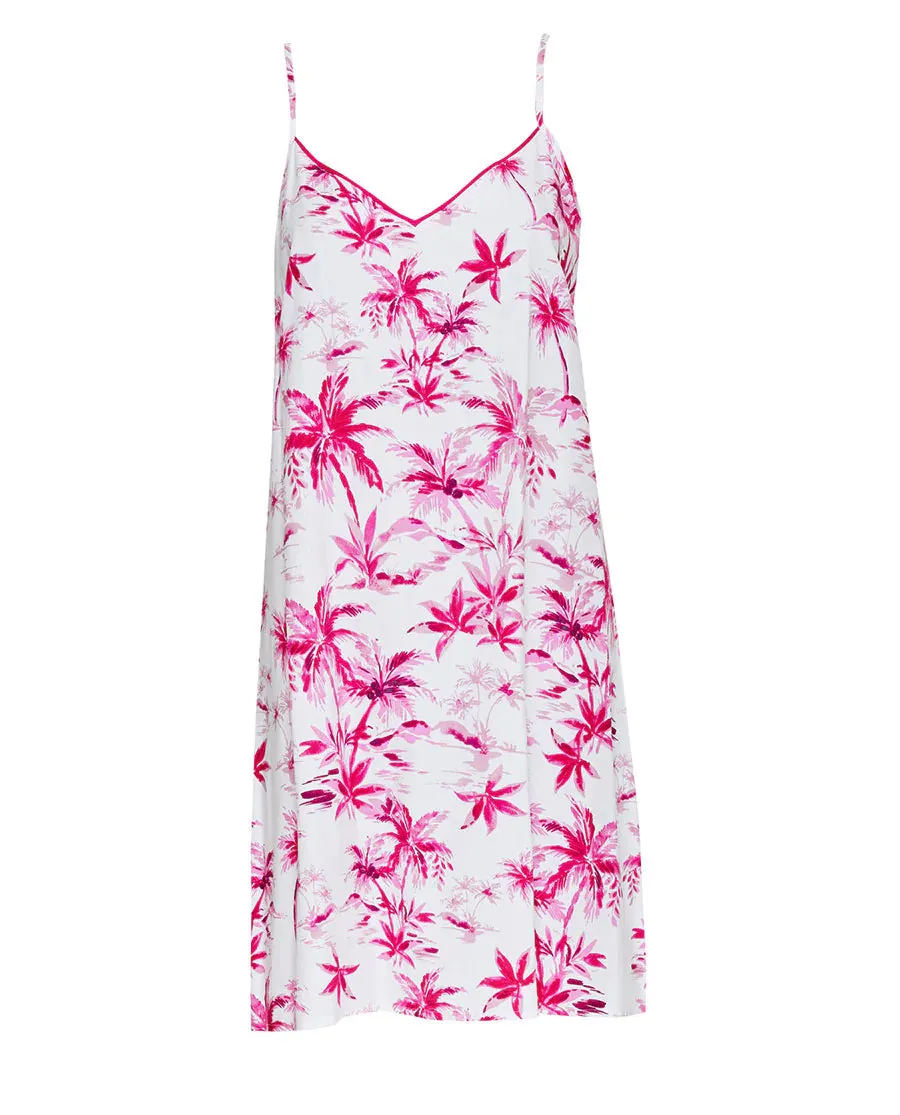 Haley Palm Print Cotton/Modal Strappy Nightie Hot Pink