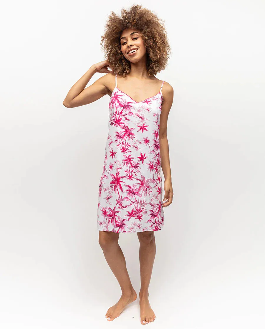 Haley Palm Print Cotton/Modal Strappy Nightie Hot Pink